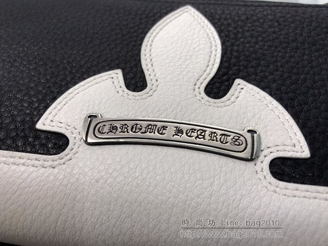 chrome hearts包 克羅心黑配白火焰長款錢包 進口小牛皮 S925純銀 克羅心長錢夾  gjc1957